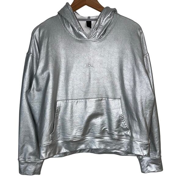 Noli Silver Metallic Chrome Pullover Hoodie Size Large *Flawed* - Picture 2 of 16